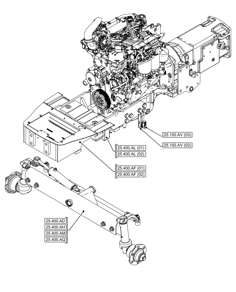Схема запчастей Case IH FARMALL 120C - (25.000.00[01]) - SECTION INDEX - FRONT AXLE SYSTEM (25) - FRONT AXLE SYSTEM