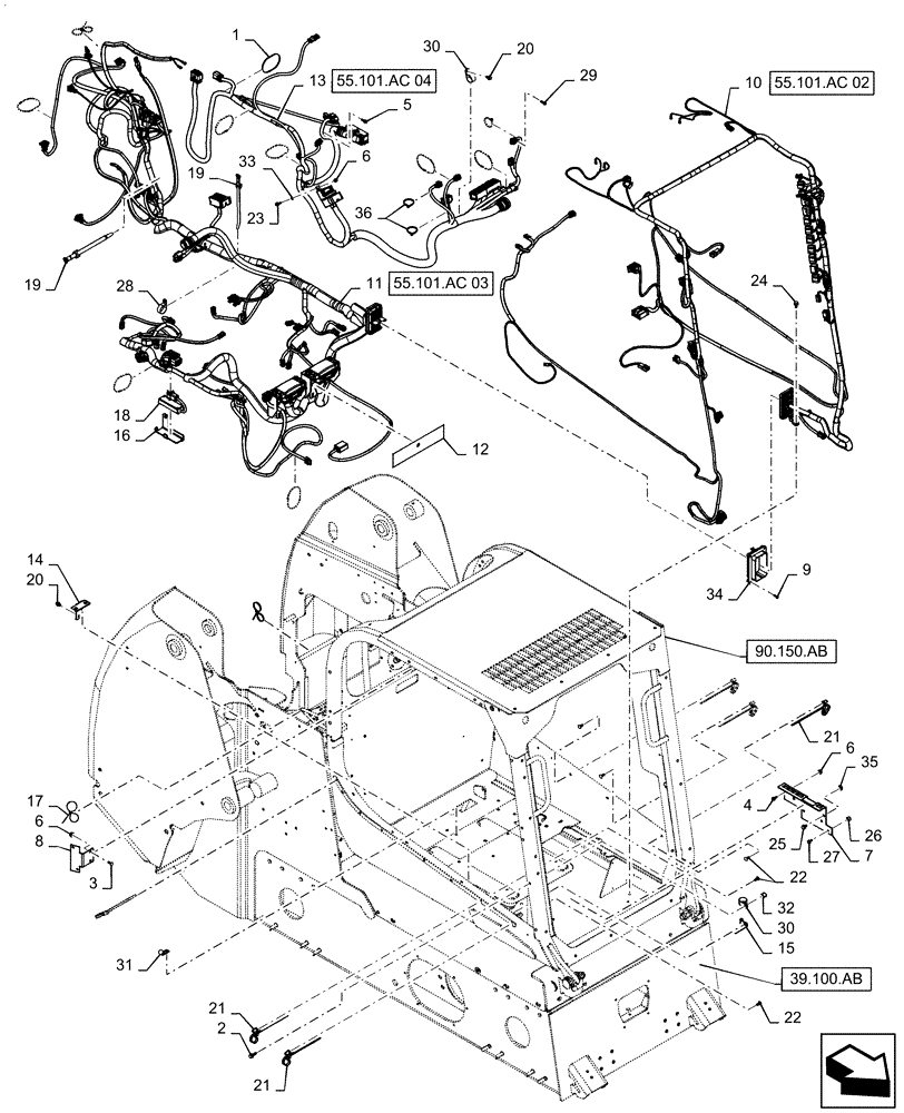 Схема запчастей Case IH TR340 - (55.101.AC[01]) - WIRE HARNESS & CONNECTOR, MECHANICAL CONTROLS (55) - ELECTRICAL SYSTEMS