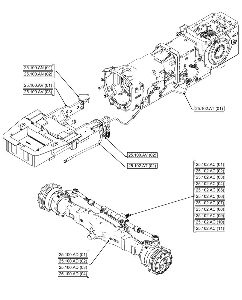 Схема запчастей Case IH FARMALL 120C - (25.000.00[02]) - SECTION INDEX - FRONT AXLE SYSTEM (25) - FRONT AXLE SYSTEM