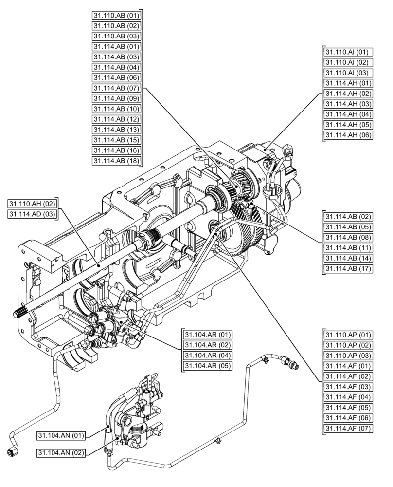 Схема запчастей Case IH FARMALL 120C - (31.000.00[01]) - SECTION INDEX - IMPLEMENT POWER TAKE OFF (31) - IMPLEMENT POWER TAKE OFF