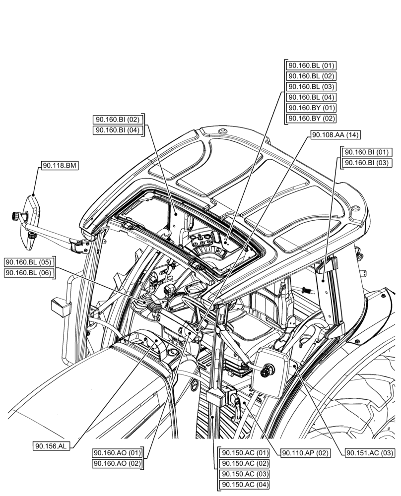 Схема запчастей Case IH FARMALL 120C - (90.000.00[01]) - SECTION INDEX - PLATFORM, CAB, BODYWORK & DECALS (90) - PLATFORM, CAB, BODYWORK AND DECALS