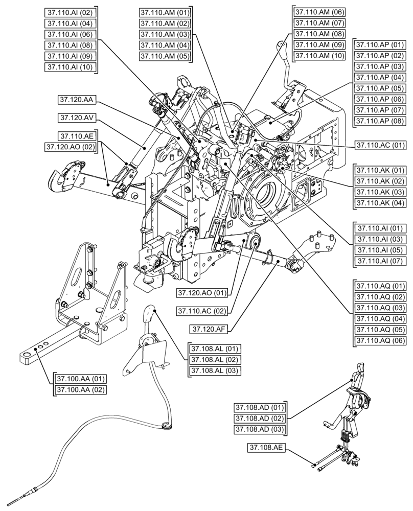 Схема запчастей Case IH FARMALL 120C - (37.000.00) - SECTION INDEX - HITCHES, DRAWBARS AND IMPLEMENT COUPLINGS (37) - HITCHES, DRAWBARS & IMPLEMENT COUPLINGS