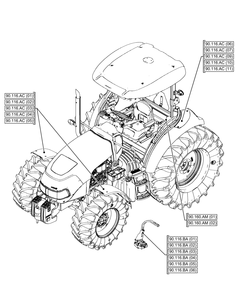 Схема запчастей Case IH FARMALL 120C - (90.000.00[05]) - SECTION INDEX - PLATFORM, CAB, BODYWORK & DECALS (90) - PLATFORM, CAB, BODYWORK AND DECALS