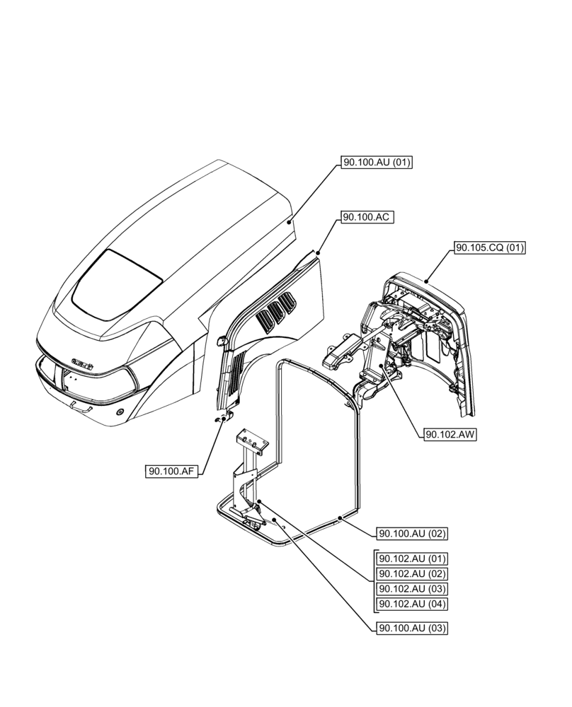 Схема запчастей Case IH FARMALL 120C - (90.000.00[06]) - SECTION INDEX - PLATFORM, CAB, BODYWORK & DECALS (90) - PLATFORM, CAB, BODYWORK AND DECALS