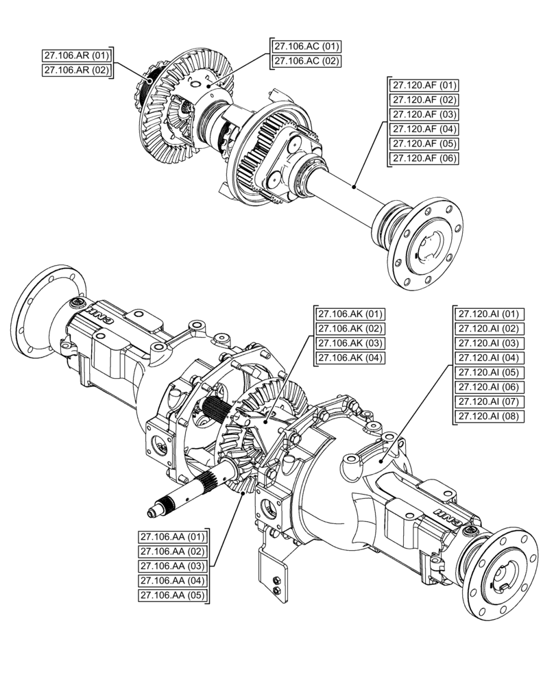 Схема запчастей Case IH FARMALL 120C - (27.000.00[01]) - SECTION INDEX - REAR AXLE SYSTEM (27) - REAR AXLE SYSTEM
