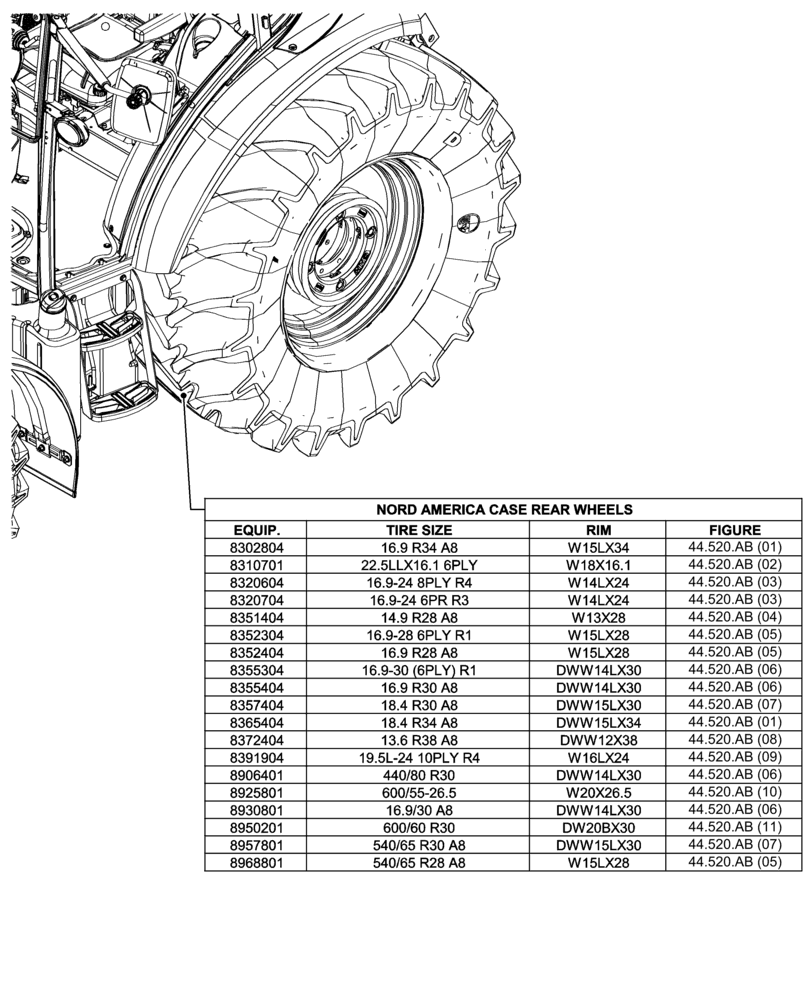 Схема запчастей Case IH FARMALL 100C - (44.000.00[02]) - SECTION INDEX - WHEELS (44) - WHEELS