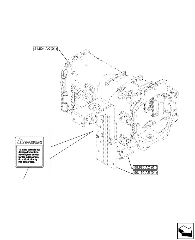 Схема запчастей Case IH MAXXUM 135 - (90.108.AC[05]) - VAR - 758501 - WARNING DECAL, RADAR (90) - PLATFORM, CAB, BODYWORK AND DECALS