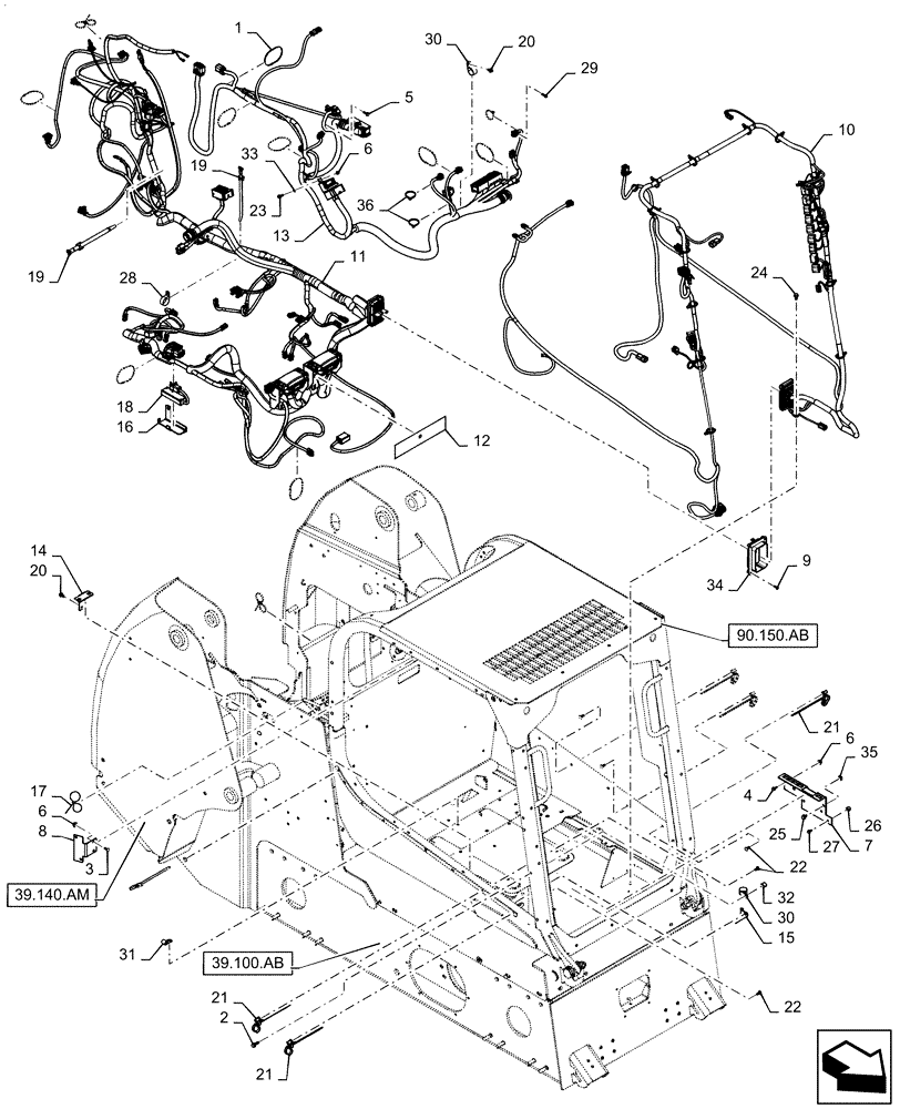 Схема запчастей Case IH SV300 - (55.101.AC[02]) - WIRE HARNESS & CONNECTOR, MECHANICAL CONTROLS, OPEN CAB (55) - ELECTRICAL SYSTEMS