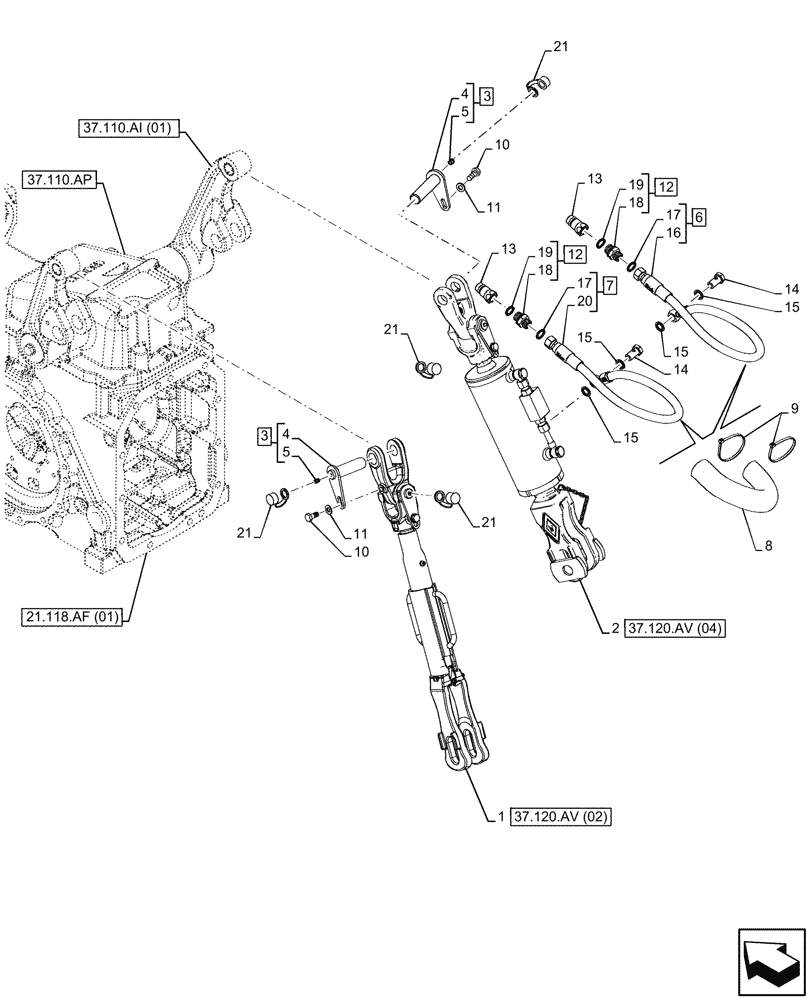 Схема запчастей Case IH MAXXUM 135 - (37.120.AV[03]) - VAR - 390911, 743811 - 3 POINT HITCH, REAR, W/ HYDRAULIC LIFT ARM (37) - HITCHES, DRAWBARS & IMPLEMENT COUPLINGS