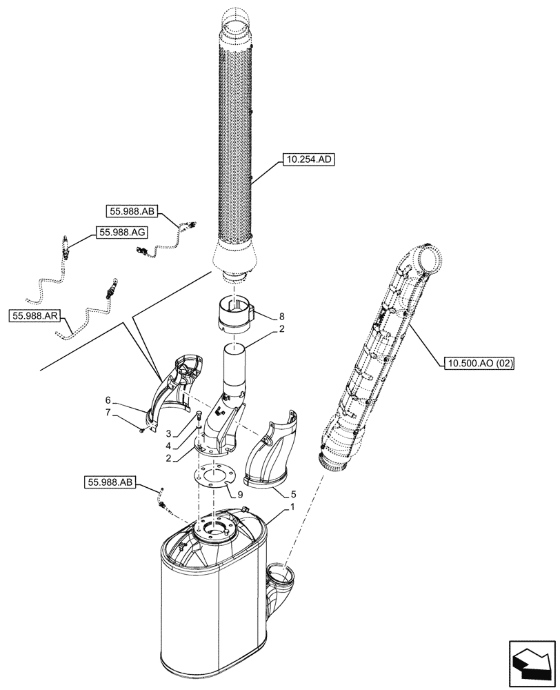Схема запчастей Case IH MAXXUM 135 - (10.500.AO[01]) - VAR - 392194, 758400 - MUFFLER (10) - ENGINE