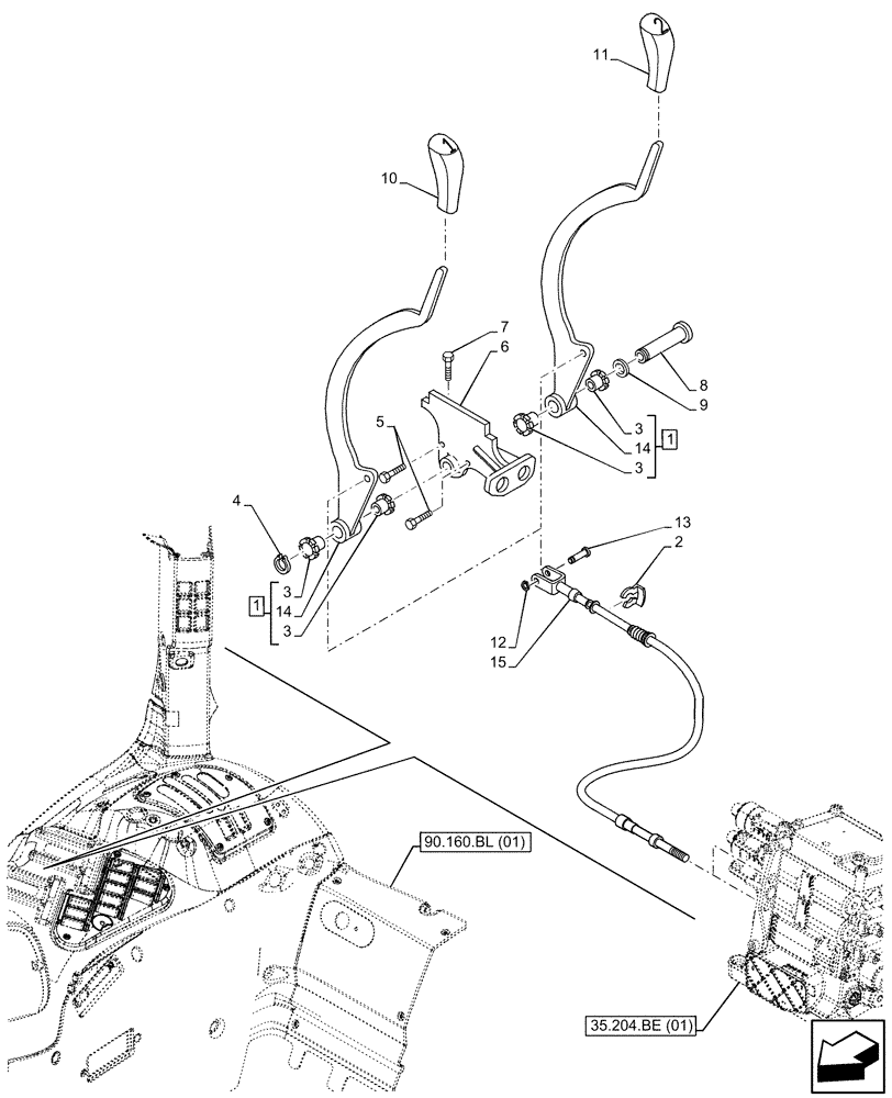 Схема запчастей Case IH MAXXUM 150 - (35.204.BL[01]) - VAR - 390840, 394782, 743685, 743740, 743741, 758642 - 2 REMOTE CONTROL VALVES, CONTROL LEVER, W/O JOYSTICK (35) - HYDRAULIC SYSTEMS