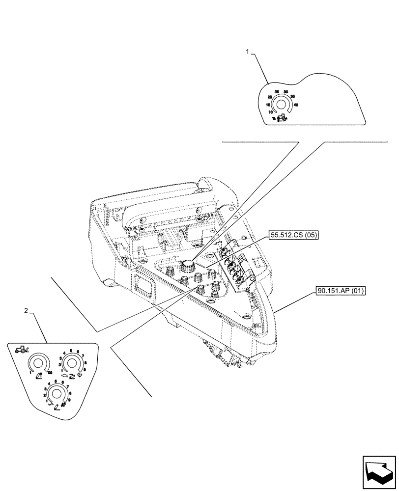 Схема запчастей Case IH MAXXUM 135 - (90.108.AA[07]) - VAR - 392021 -DECALS, ELECTRONIC CONTROLS, REAR, EDC (90) - PLATFORM, CAB, BODYWORK AND DECALS