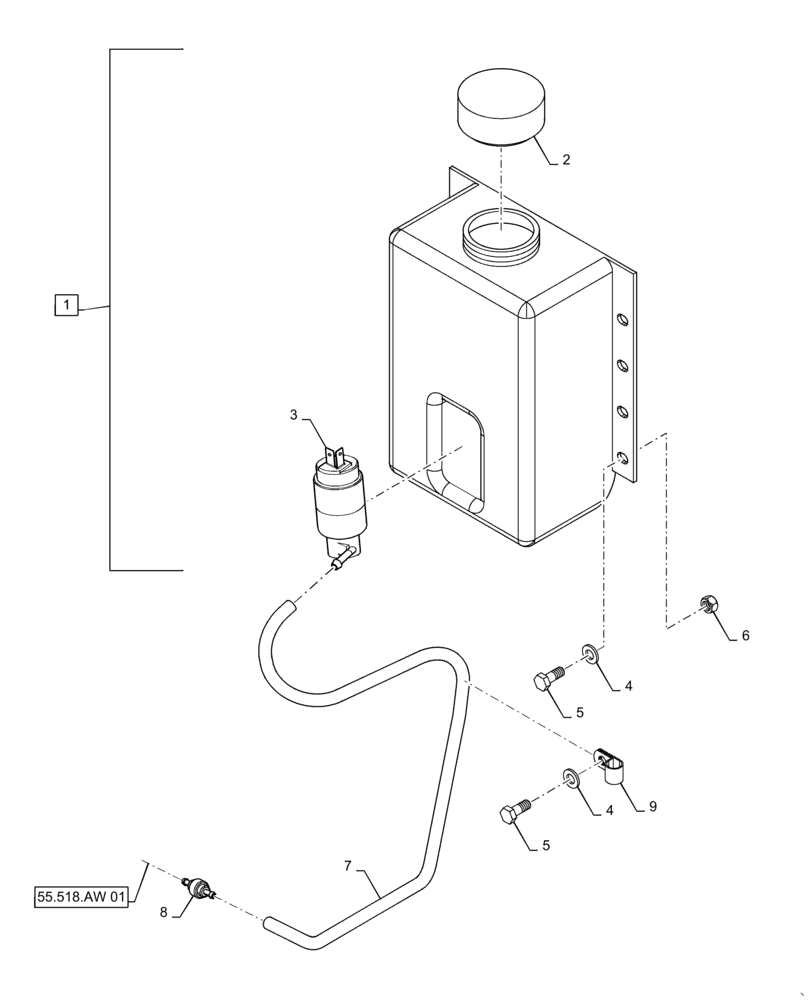 Схема запчастей Case IH TITAN 3040 - (55.518.AT[01]) - WINDSHIELD WASHER TANK (55) - ELECTRICAL SYSTEMS