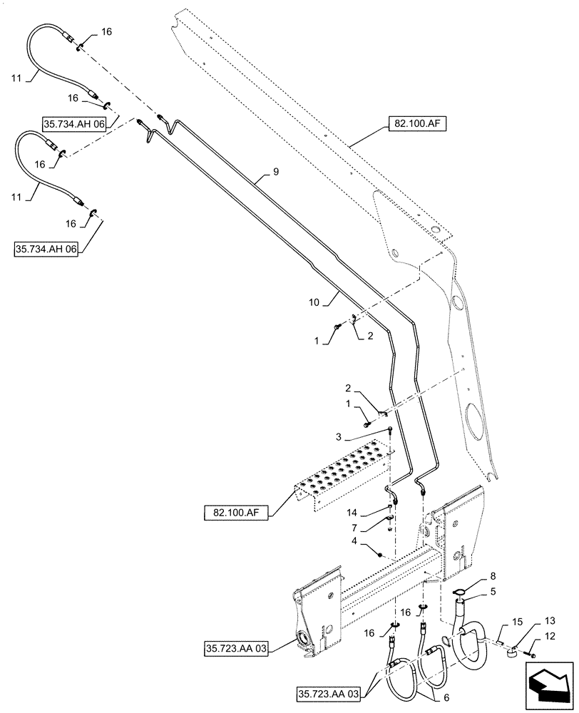 Схема запчастей Case IH TR310 - (35.734.AH[05]) - HYDRAULIC COUPLER, BOOM ARM PLUMBING (35) - HYDRAULIC SYSTEMS