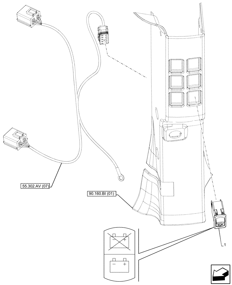 Схема запчастей Case IH MAXXUM 115 - (55.302.AI[02]) - VAR - 392407, 758409 - BATTERY ISOLATOR (55) - ELECTRICAL SYSTEMS
