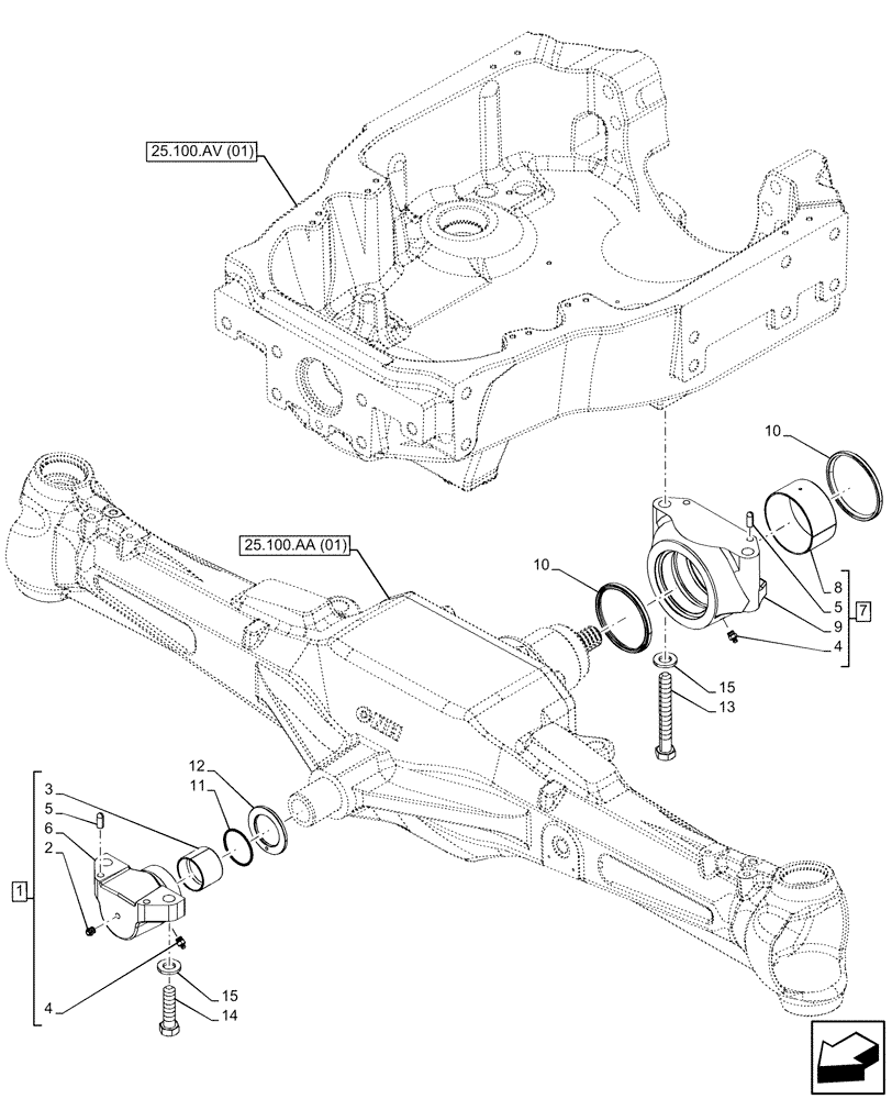 Схема запчастей Case IH MAXXUM 135 - (25.100.AI[01]) - VAR - 390409, 758421 - AXLE SUPPORT, ARTICULATION (25) - FRONT AXLE SYSTEM