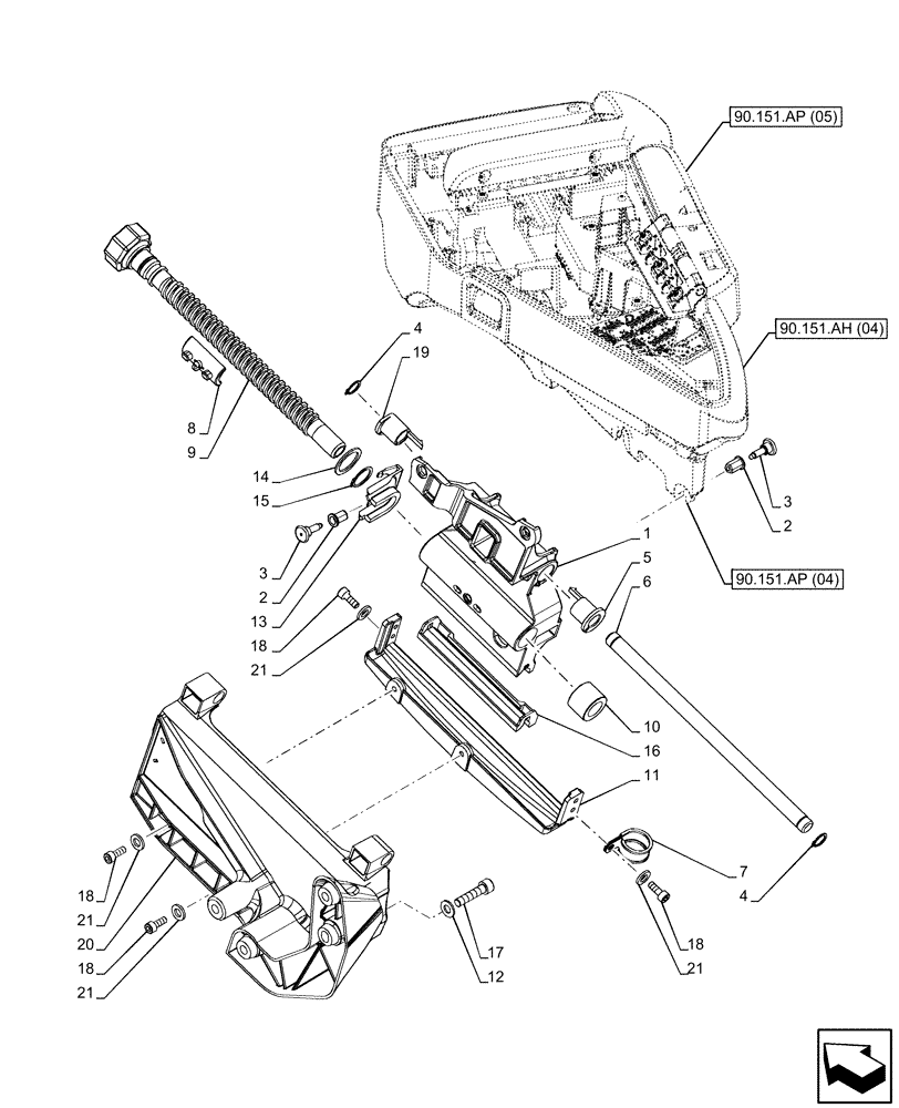 Схема запчастей Case IH MAXXUM 135 - (90.151.AP[06]) - VAR - 392021 - GARU ARMREST, SUPPORT, SLIDE MECHANISM (90) - PLATFORM, CAB, BODYWORK AND DECALS