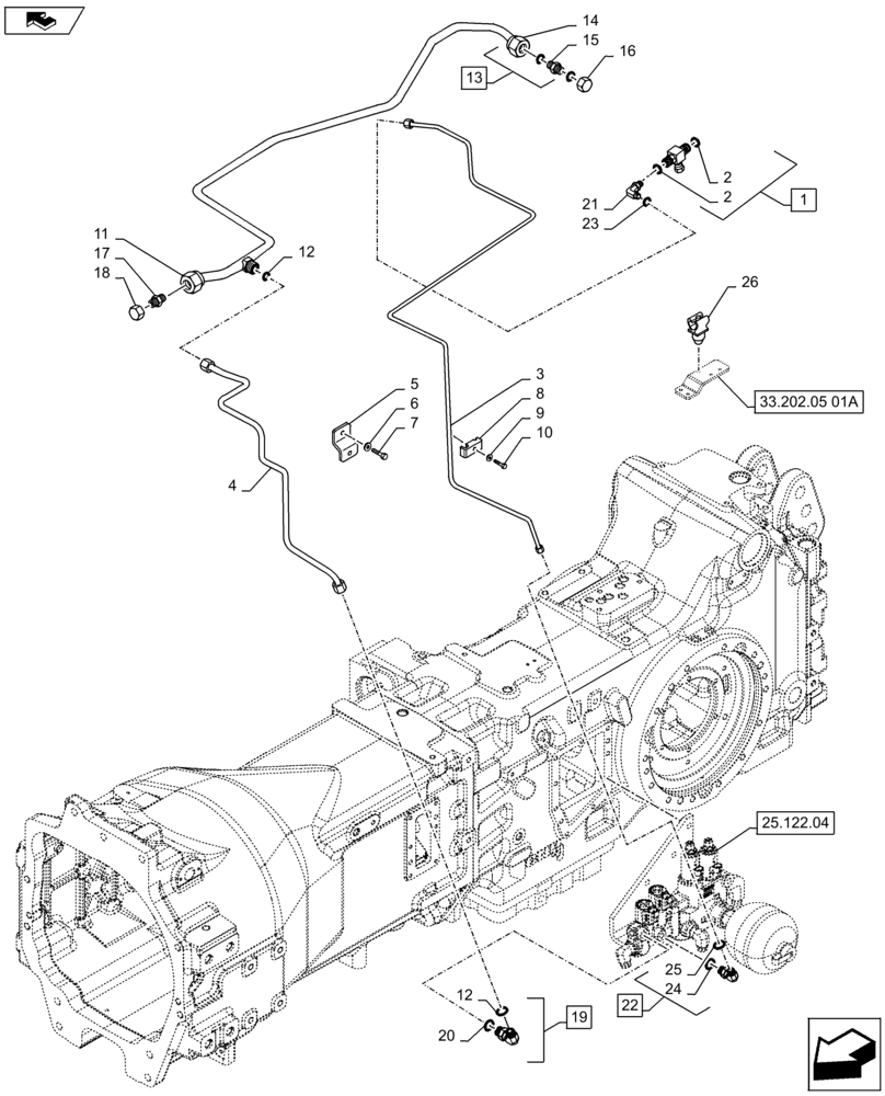 Схема запчастей Case IH PUMA 130 - (25.122.03[01B]) - VAR - 330414, 330427, 330429, 330430 - SUSPENDED FRONT AXLE - CONTROL VALVE LINES - D7286 (25) - FRONT AXLE SYSTEM
