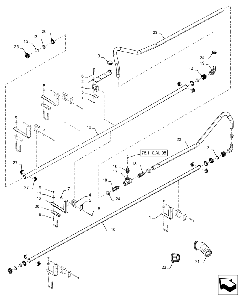 Схема запчастей Case IH PATRIOT 3340 - (78.110.AE[12]) - SPRAYBAR, 100, 6 SECTION, 20" SPACING, LH OUTER AND BREAKAWAY (78) - SPRAYING