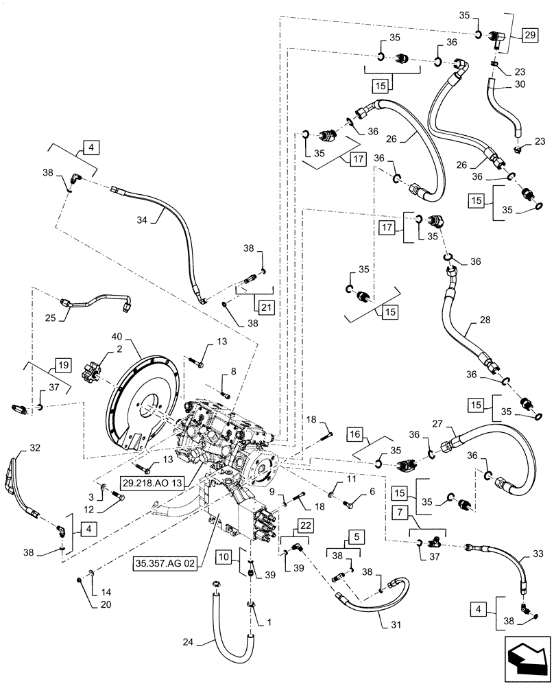 Схема запчастей Case IH SV280 - (29.204.AB[03]) - HYDROSTATIC PUMP, DRIVE LINES, E-H CONTROLS (29) - HYDROSTATIC DRIVE