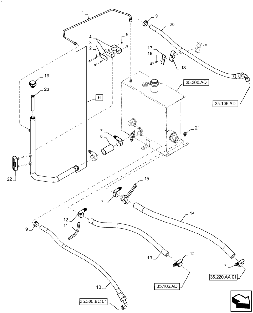 Схема запчастей Case IH 9230 - (35.300.04) - RESERVOIR HYDRAULIC HOSES (35) - HYDRAULIC SYSTEMS