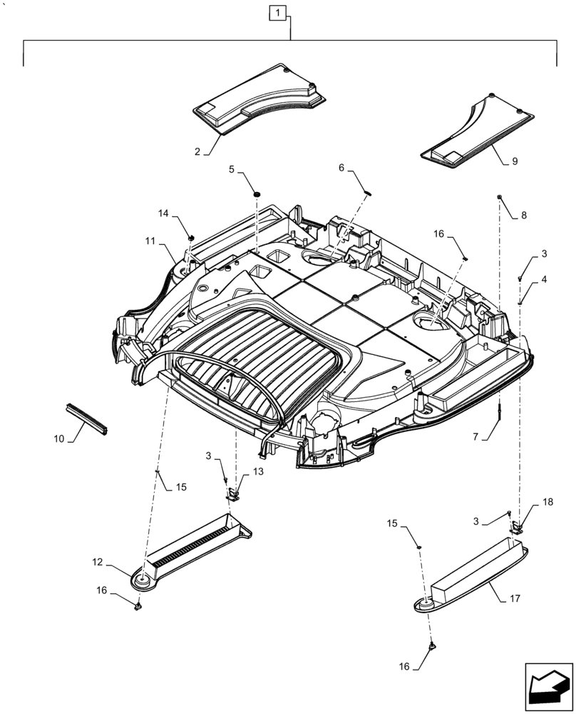 Схема запчастей Case IH PUMA 2304 - (90.150.BG[02]) - EEAA ROOF WITH HIGH PROFILE LESS HIGH VISIBILITY PANEL - FRAME (90) - PLATFORM, CAB, BODYWORK AND DECALS