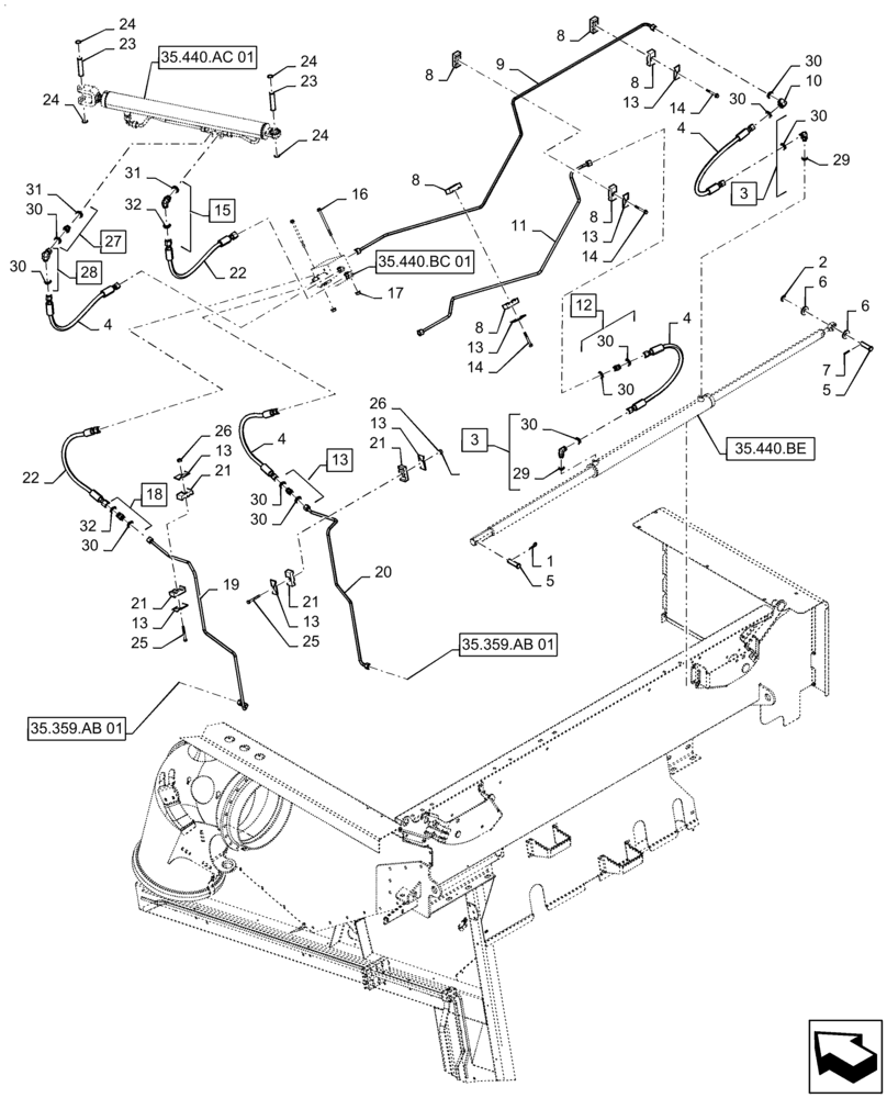 Схема запчастей Case IH 7230 - (35.440.AB[03]) - VAR - 425252, 425369 - HYDRAULIC SYSTEM, UNLOADING TUBE, EXTENSION, COVER (35) - HYDRAULIC SYSTEMS