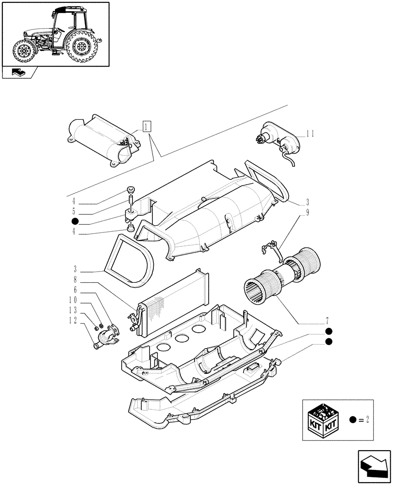 Схема запчастей Case IH FARMALL 95C - (1.92.94/ A[01]) - CAB - HEATING SYSTEM - BREAKDOWN (10) - OPERATORS PLATFORM/CAB