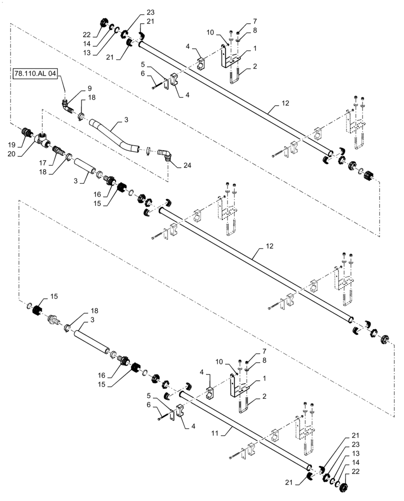 Схема запчастей Case IH PATRIOT 3340 - (78.110.AE[04]) - SPRAYBAR, 90, 5 SECTION, 20" SPACING, RH INNER, BSN YGT042519 (78) - SPRAYING