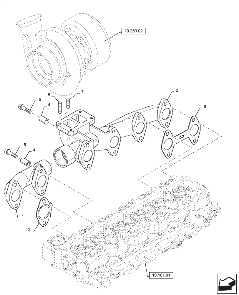 Схема запчастей Case IH MAGNUM 225 - (10.254.04[02]) - EXHAUST MANIFOLD (10) - ENGINE