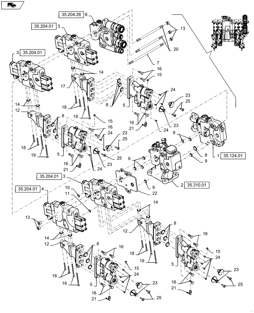 Схема запчастей Case IH MAGNUM 180 - (35.204.24) - REMOTE HYDRAULIC VALVE 4 STACK - ASN ZCRH01492 (35) - HYDRAULIC SYSTEMS