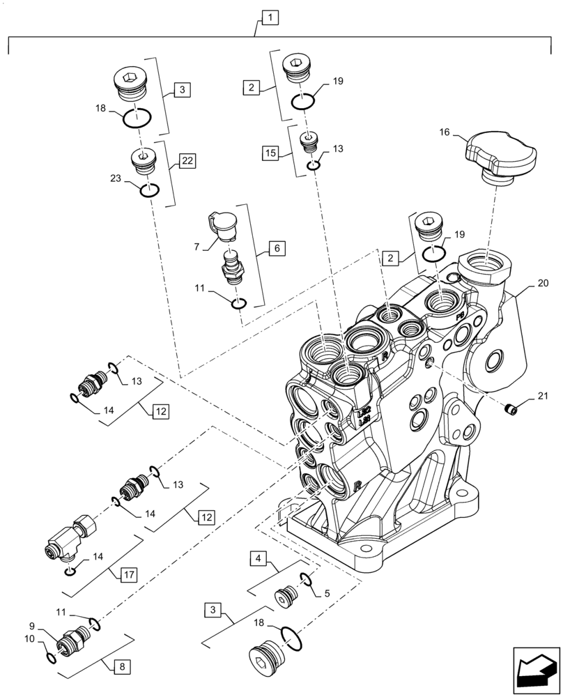 Схема запчастей Case IH MAGNUM 220 - (35.204.BV[02]) - VALVE SECTION, MANIFOLD, TWIN FLOW (35) - HYDRAULIC SYSTEMS