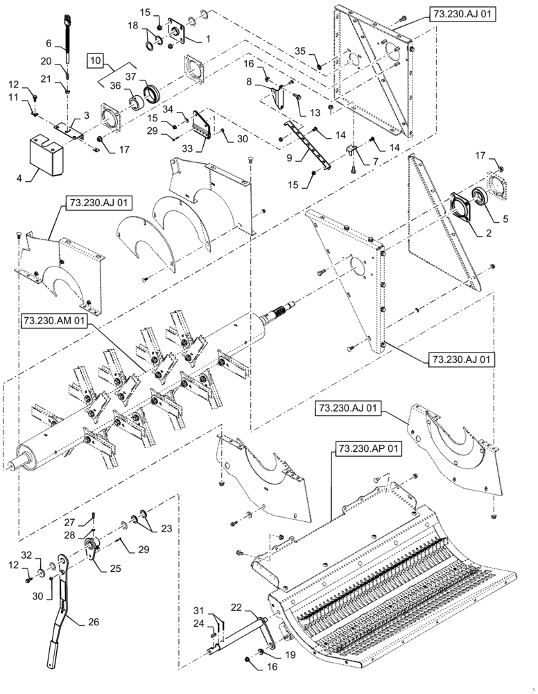 Схема запчастей Case IH 7140 - (73.230.AJ[02]) - VAR - 425535 - STRAW CHOPPER, BEARING, FLAIL (73) - RESIDUE HANDLING