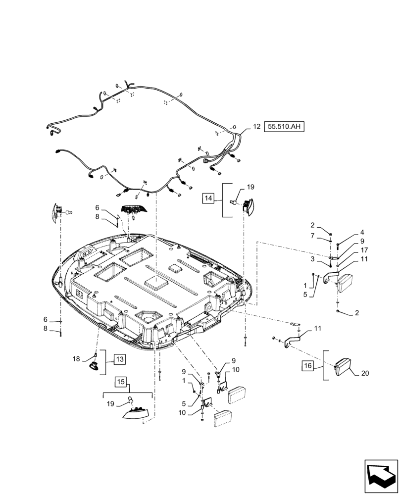 Схема запчастей Case IH QUADTRAC 620 - (55.404.BS[07]) - CAB ROOF LIGHT (55) - ELECTRICAL SYSTEMS