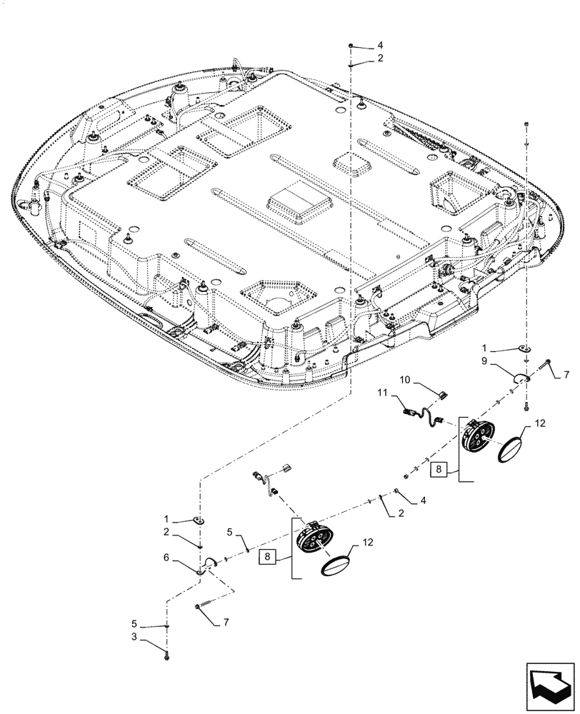 Схема запчастей Case IH QUADTRAC 620 - (55.404.BS[08]) - VAR - 449677, 449678 - REAR CAB ROOF LIGHT, LED, ASN ZFF308001 (55) - ELECTRICAL SYSTEMS