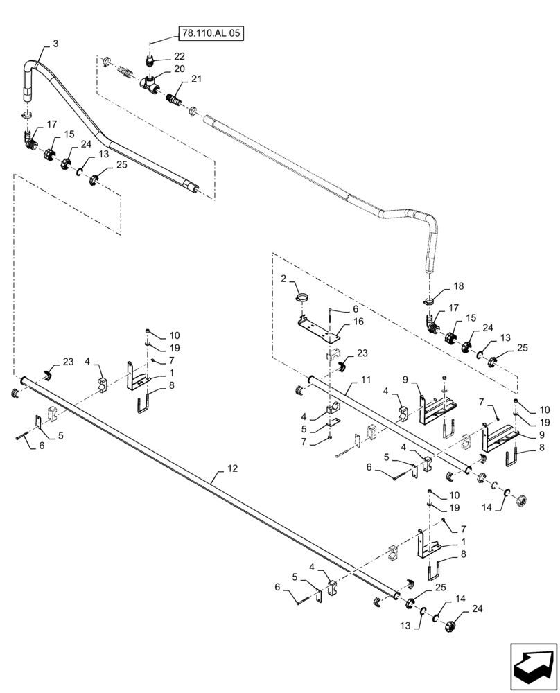 Схема запчастей Case IH PATRIOT 3340 - (78.110.AE[05]) - SPRAYBAR, 90, 5 SECTION, 20" SPACING, RH OUTER AND BREAKAWAY, BSN YGT042519 (78) - SPRAYING