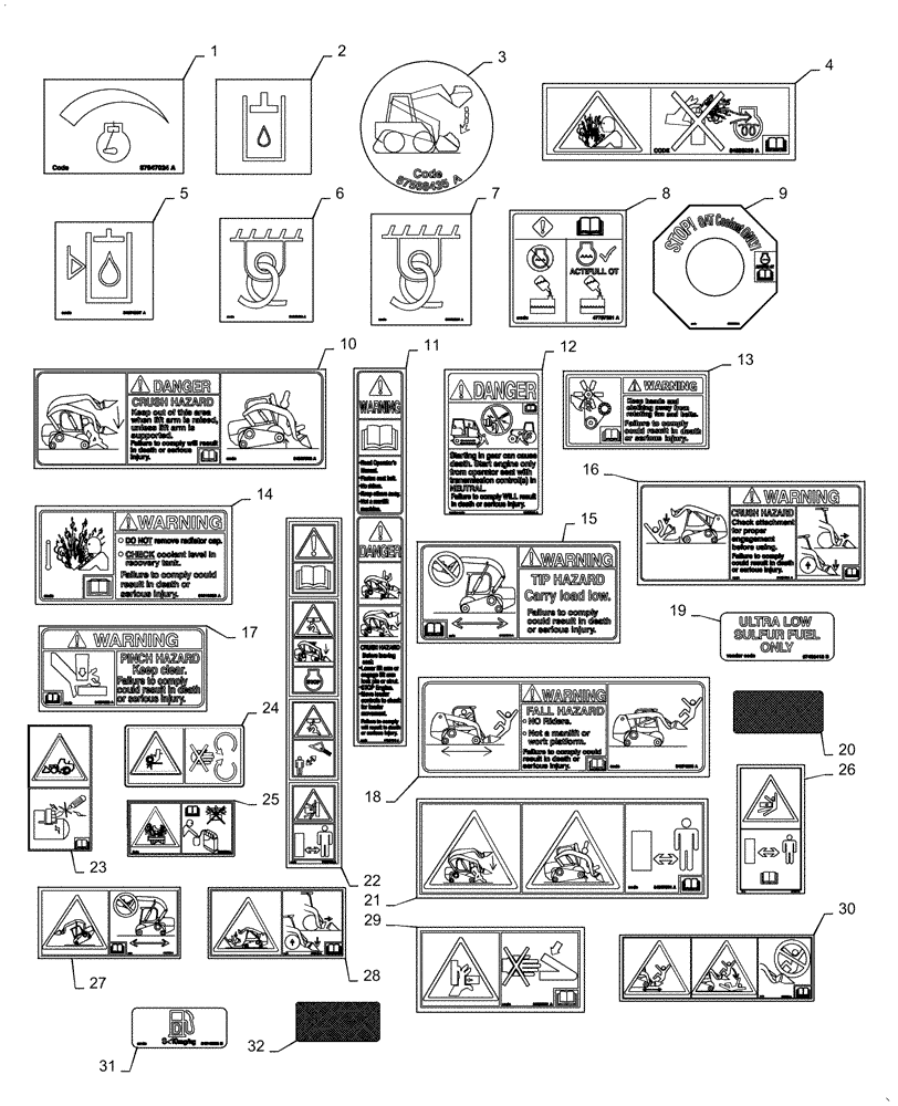 Схема запчастей Case IH SV280 - (90.108.AA[01]) - DECALS (90) - PLATFORM, CAB, BODYWORK AND DECALS