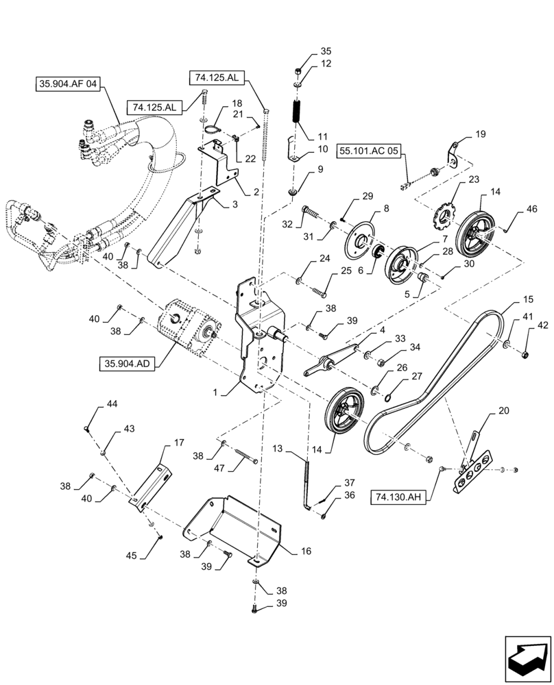 Схема запчастей Case IH 9230 - (74.136.AO) - VAR - 425528 - DRIVE, FAN (74) - CLEANING