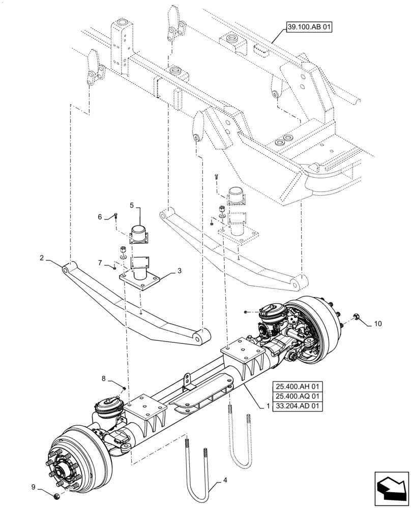 Схема запчастей Case IH TITAN 4040 - (25.400.AM[01]) - FRONT AXLE AND LEAF SPRING (25) - FRONT AXLE SYSTEM