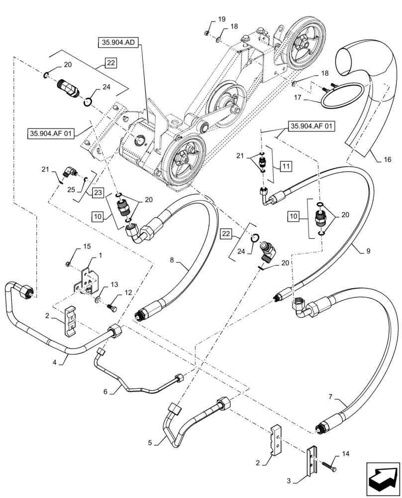 Схема запчастей Case IH 9230 - (35.904.AF[04]) - VAR - 425528 - DRIVE, FAN (35) - HYDRAULIC SYSTEMS