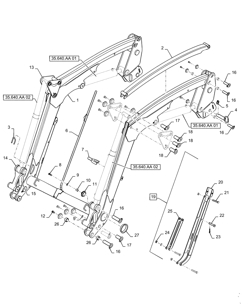 Схема запчастей Case IH L575 - (39.101.AB[02]) - BEAM - MECHANICAL SELF LEVELING (39) - FRAMES AND BALLASTING