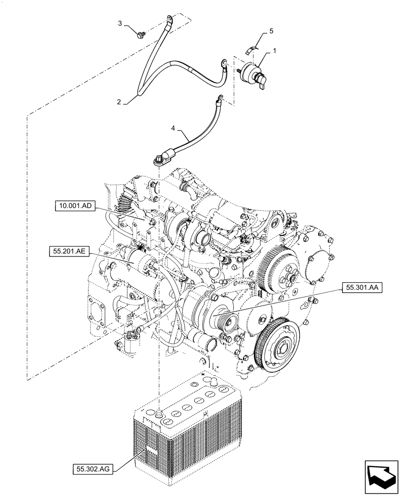 Схема запчастей Case IH SR220 - (55.302.AI[03]) - BATTERY DISCONNECT (55) - ELECTRICAL SYSTEMS