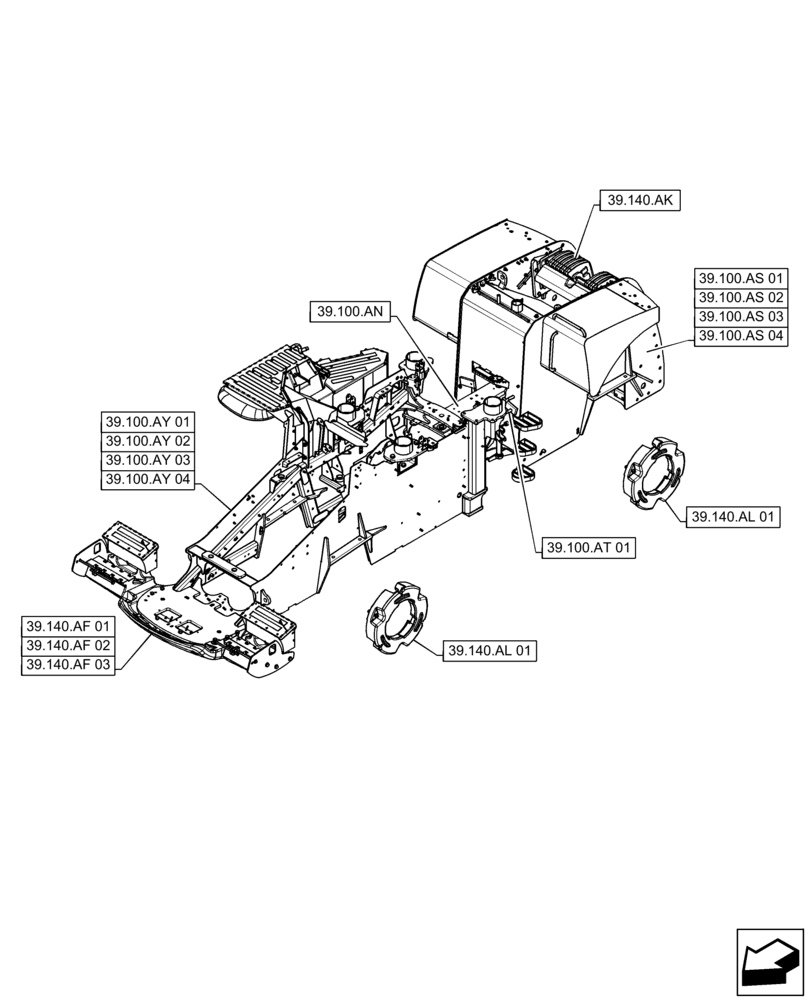 Схема запчастей Case IH STEIGER 420 - (39.000.00) - SECTION INDEX - FRAMES AND BALLASTING (39) - FRAMES AND BALLASTING