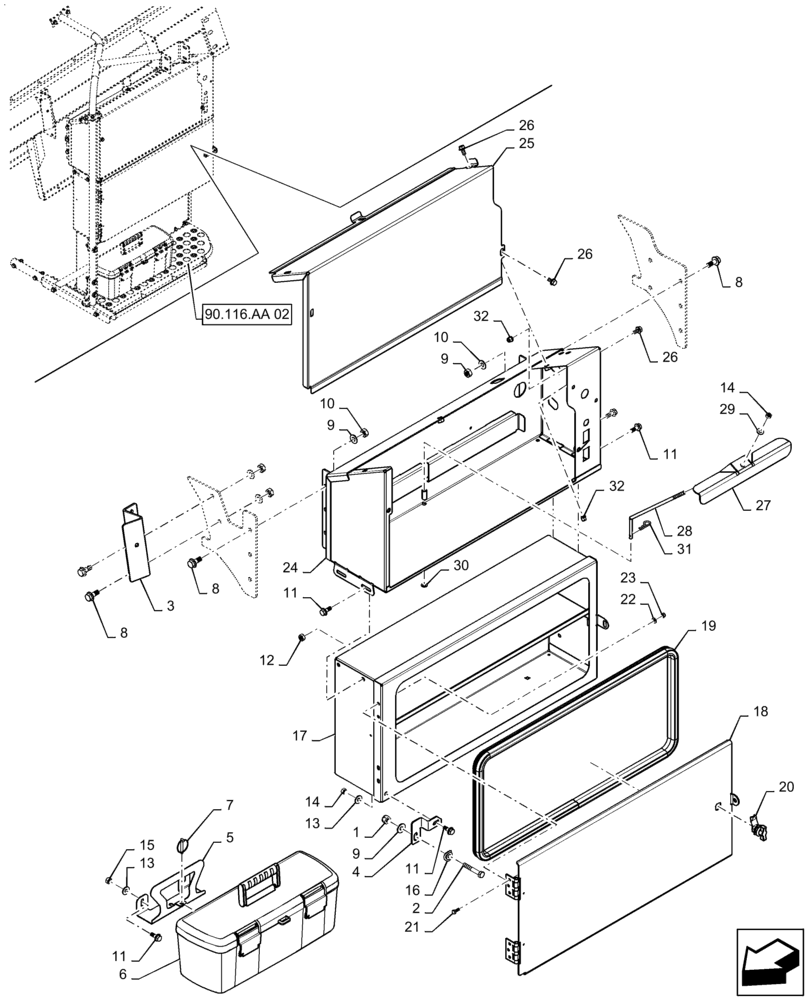 Схема запчастей Case IH 7230 - (55.302.AH) - BOX, BATTERY ASSY, STORAGE (55) - ELECTRICAL SYSTEMS