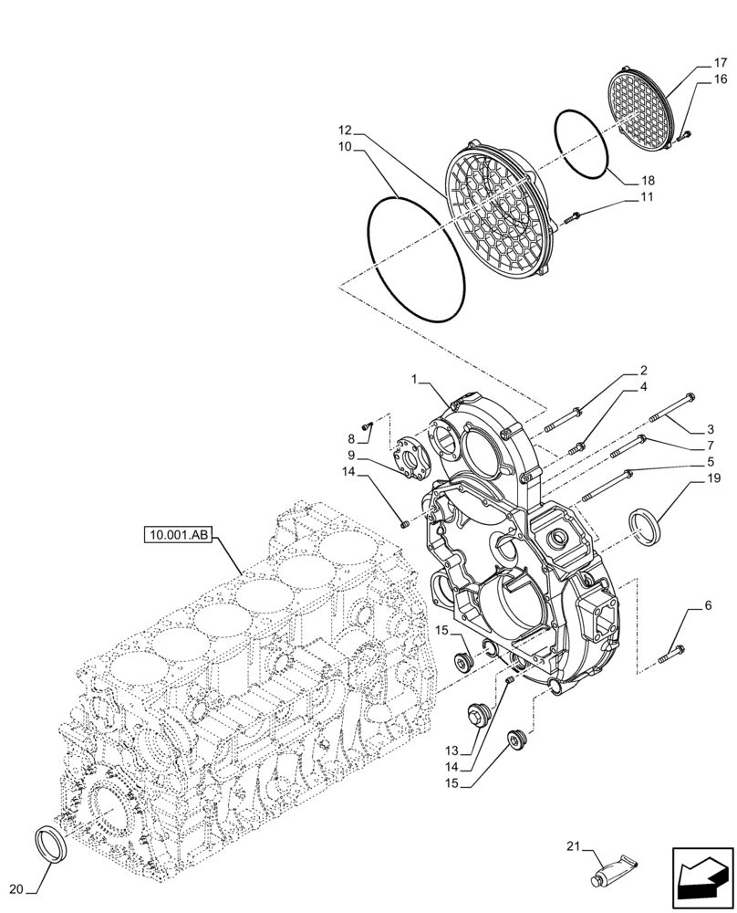 Схема запчастей Case IH F2CFE613E B006 - (10.102.AK) - CRANKCASE, COVER (10) - ENGINE
