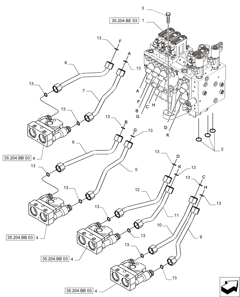 Схема запчастей Case IH MAGNUM 235 - (35.204.BB[01]) - HYDRAULIC SYSTEM, REMOTE COUPLERS (35) - HYDRAULIC SYSTEMS