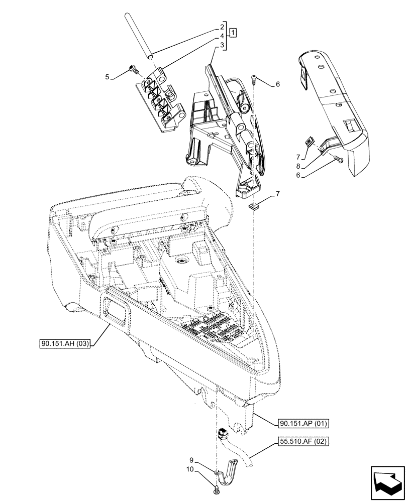 Схема запчастей Case IH MAXXUM 115 - (90.151.AP[02]) - VAR - 392205 - GARU ARMREST, HOUSING, HINGE (90) - PLATFORM, CAB, BODYWORK AND DECALS