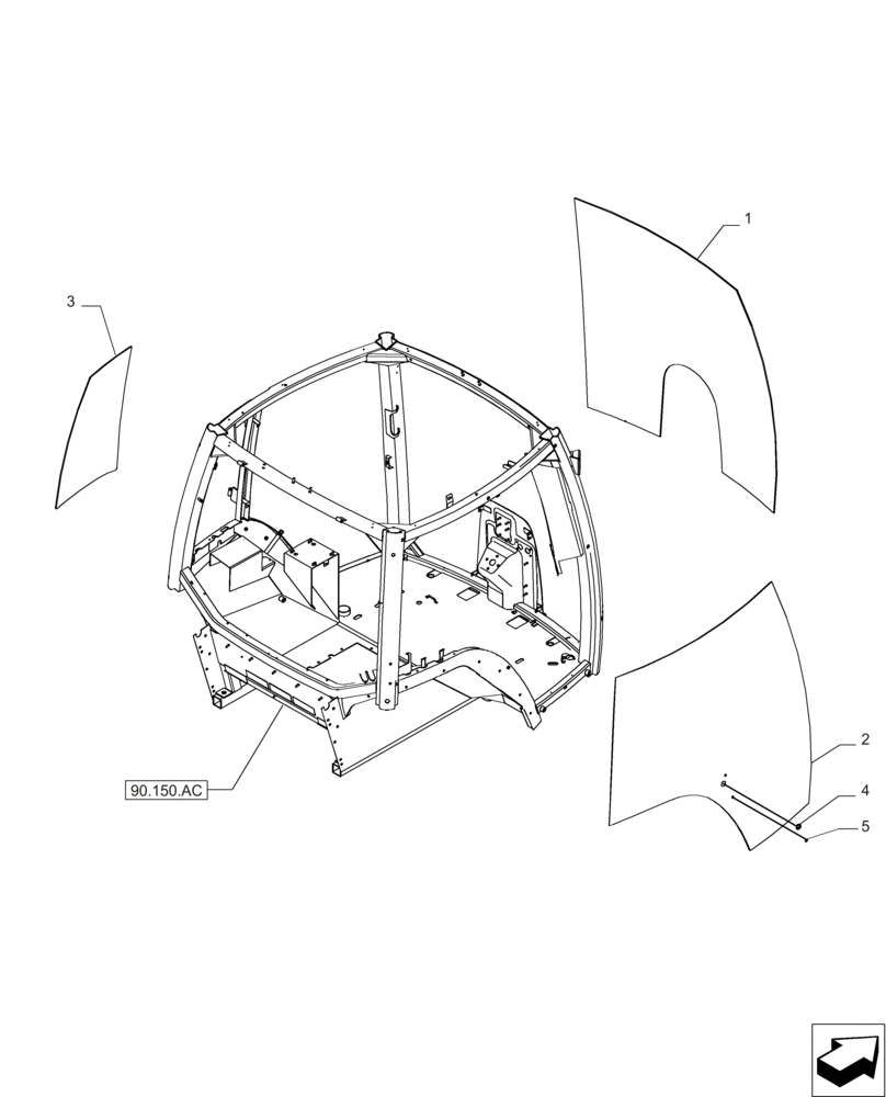 Схема запчастей Case IH MAGNUM 235 - (90.156.AL) - CAB GLASS AND RELEVANT PARTS (90) - PLATFORM, CAB, BODYWORK AND DECALS