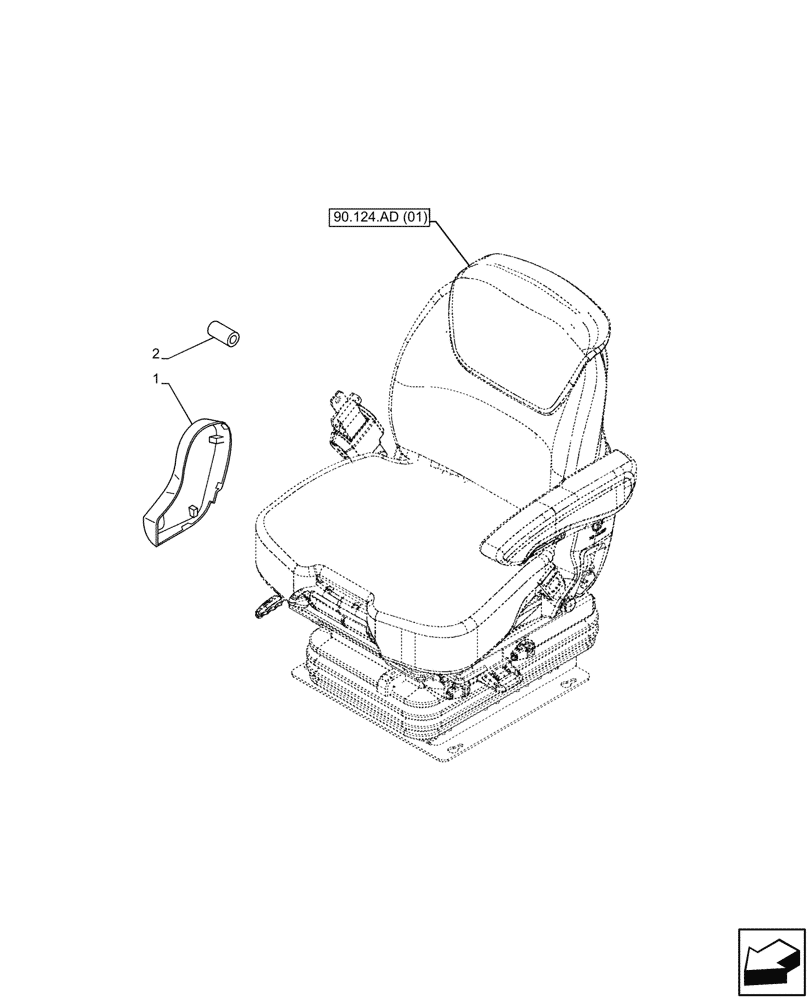 Схема запчастей Case IH MAXXUM 135 - (90.160.BE) - VAR - 396247, 758442, 758549 - SEAT, TRIM, COVER (90) - PLATFORM, CAB, BODYWORK AND DECALS