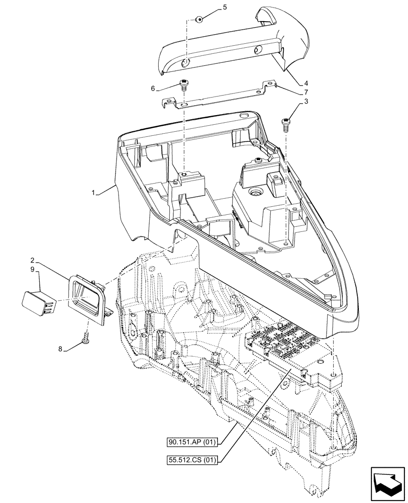 Схема запчастей Case IH MAXXUM 115 - (90.151.AH[03]) - VAR - 392205 - GARU ARMREST, COVER (90) - PLATFORM, CAB, BODYWORK AND DECALS